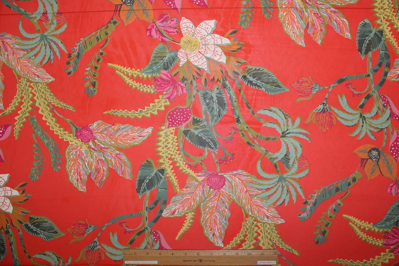 1 1/4  yard of Plantae Print Rayon Challis - Multi on Orange