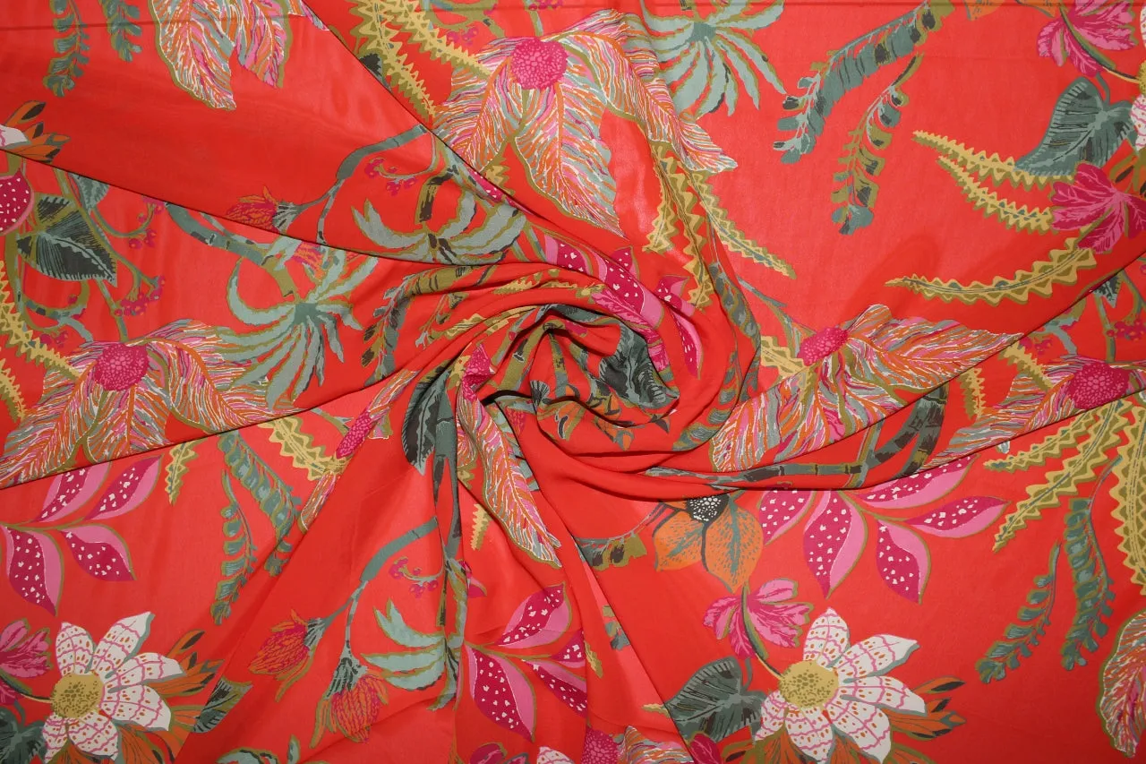 1 1/4  yard of Plantae Print Rayon Challis - Multi on Orange