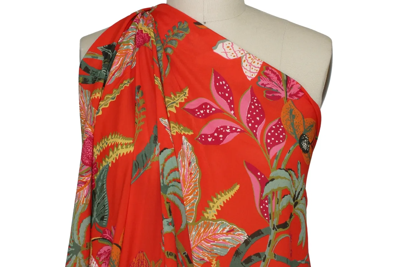 1 1/4  yard of Plantae Print Rayon Challis - Multi on Orange