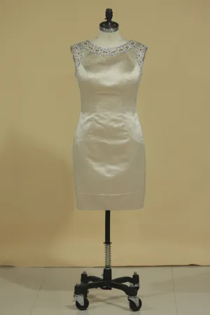 2024 Prom Dresses Sheath Bateau Satin With Beading