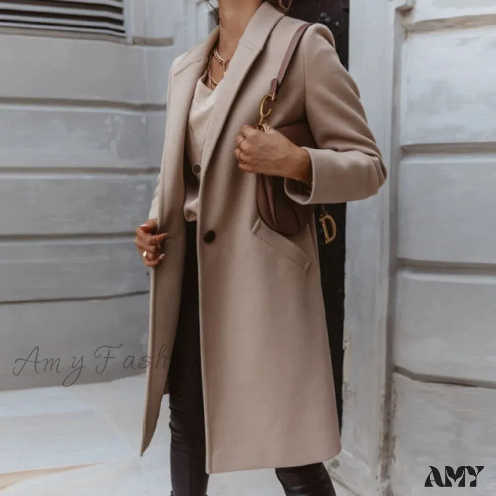 Amy Fashion - Lined Pocket Slim Outerwear Solid Casual Blazer
