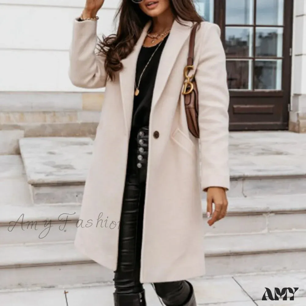 Amy Fashion - Lined Pocket Slim Outerwear Solid Casual Blazer
