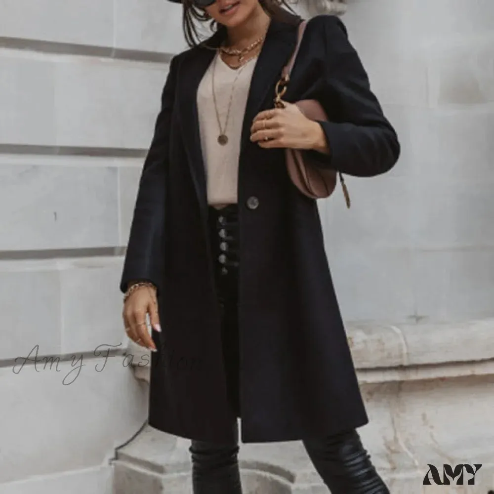 Amy Fashion - Lined Pocket Slim Outerwear Solid Casual Blazer