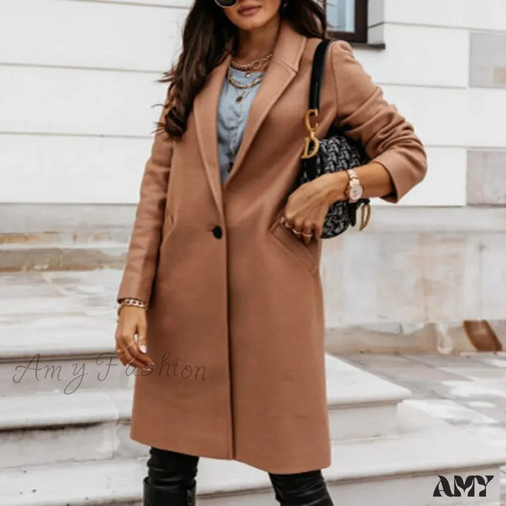 Amy Fashion - Lined Pocket Slim Outerwear Solid Casual Blazer