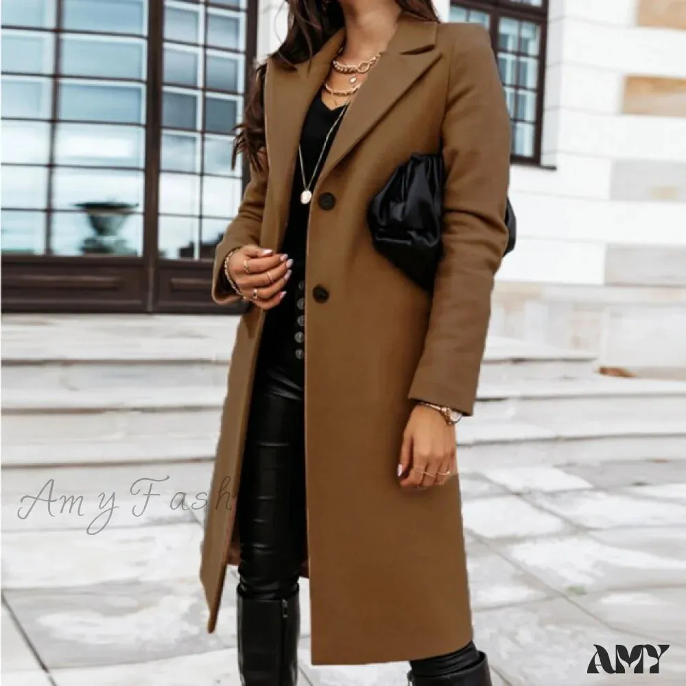 Amy Fashion - Lined Pocket Slim Outerwear Solid Casual Blazer