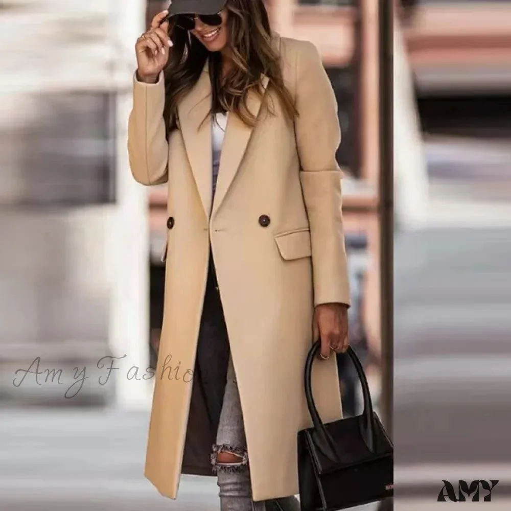 Amy Fashion - Lined Pocket Slim Outerwear Solid Casual Blazer