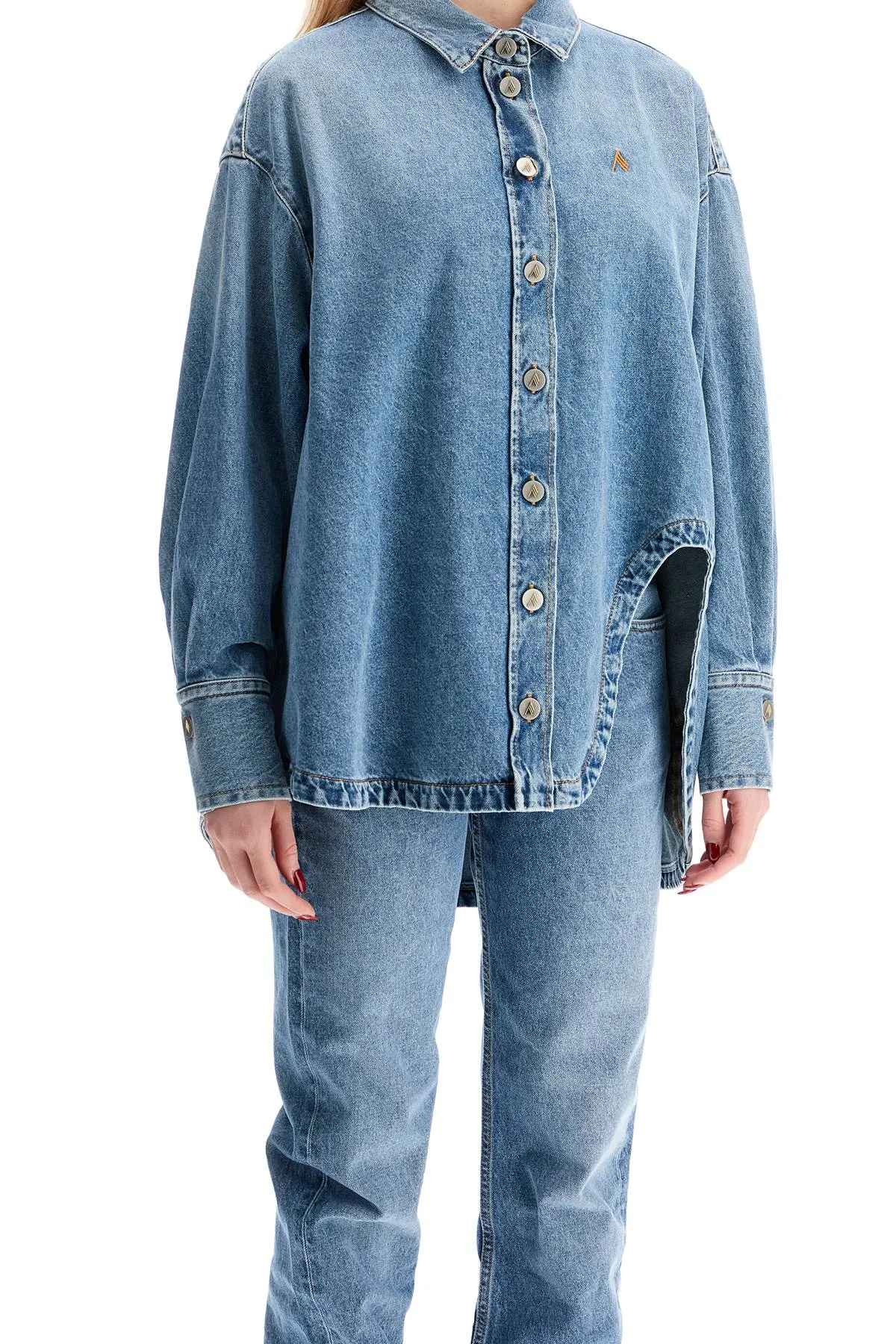asymmetric denim overshirt with 250WCB00068DDD085AA SKY BLUE