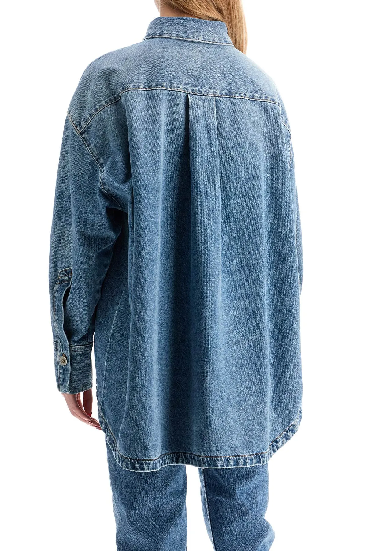 asymmetric denim overshirt with 250WCB00068DDD085AA SKY BLUE