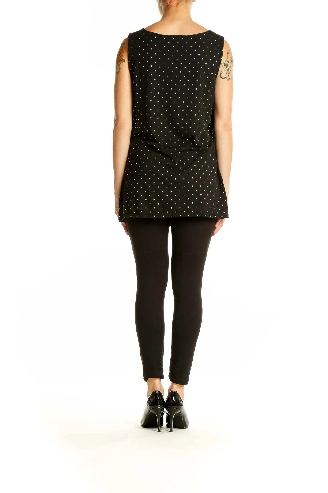 Black Polka Dot Sleeveless Cowl Neck Top