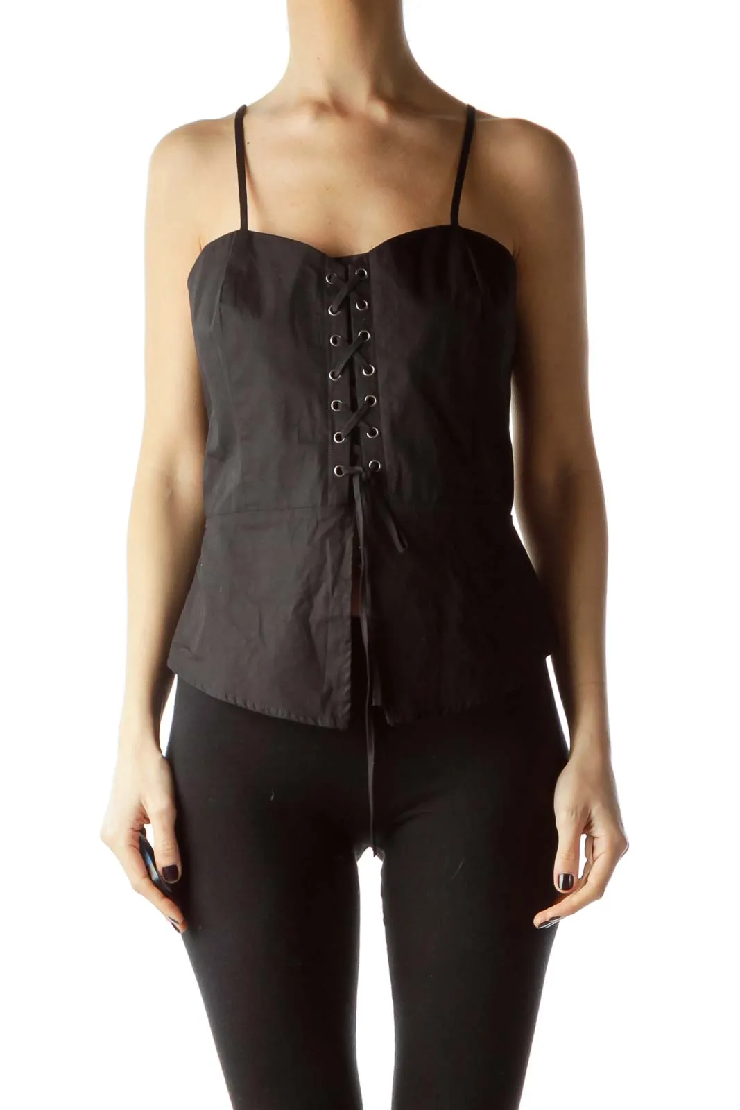 Black Sweetheart Neck 100% Cotton Top