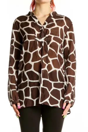 Brown Giraffe Print Silk Blend Blouse