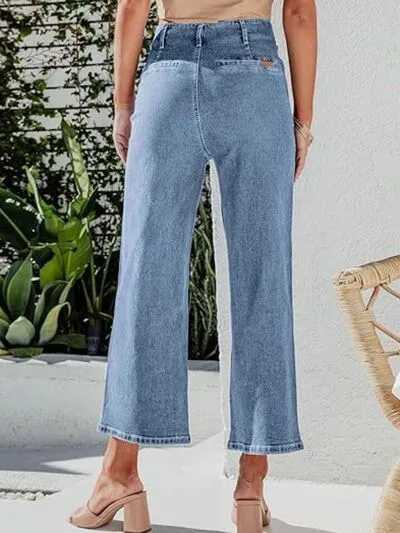 Capri Jeans for Women High Waist Cropped Pants Fly Cropped Jeans with Pockets