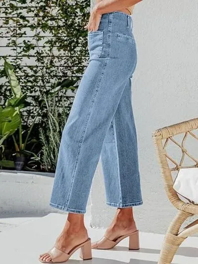 Capri Jeans for Women High Waist Cropped Pants Fly Cropped Jeans with Pockets