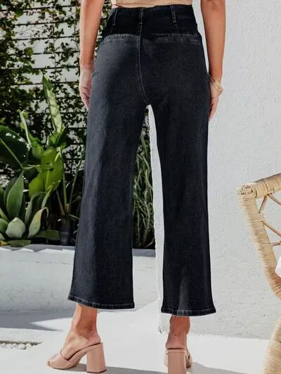 Capri Jeans for Women High Waist Cropped Pants Fly Cropped Jeans with Pockets