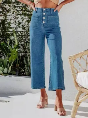 Capri Jeans for Women High Waist Cropped Pants Fly Cropped Jeans with Pockets