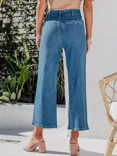 Capri Jeans for Women High Waist Cropped Pants Fly Cropped Jeans with Pockets