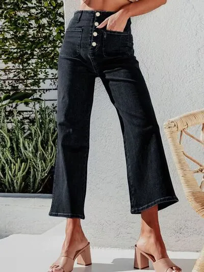 Capri Jeans for Women High Waist Cropped Pants Fly Cropped Jeans with Pockets