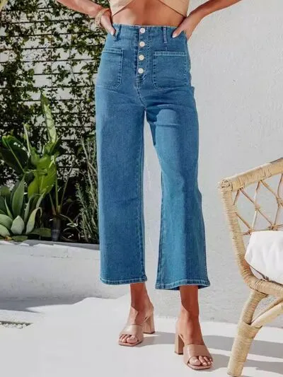 Capri Jeans for Women High Waist Cropped Pants Fly Cropped Jeans with Pockets