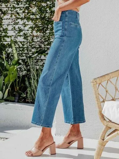 Capri Jeans for Women High Waist Cropped Pants Fly Cropped Jeans with Pockets