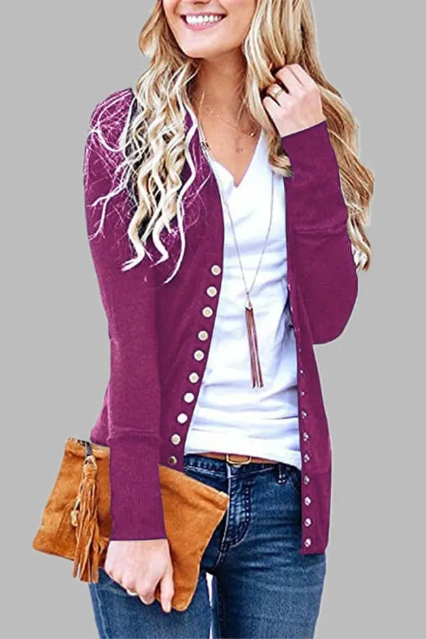 Casual Solid Color Regular Button Cardigan