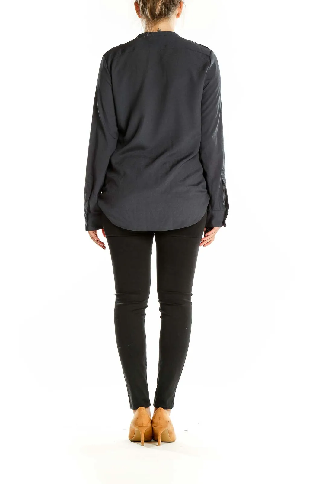 Charcoal Zip-Pocket Button-Down Blouse