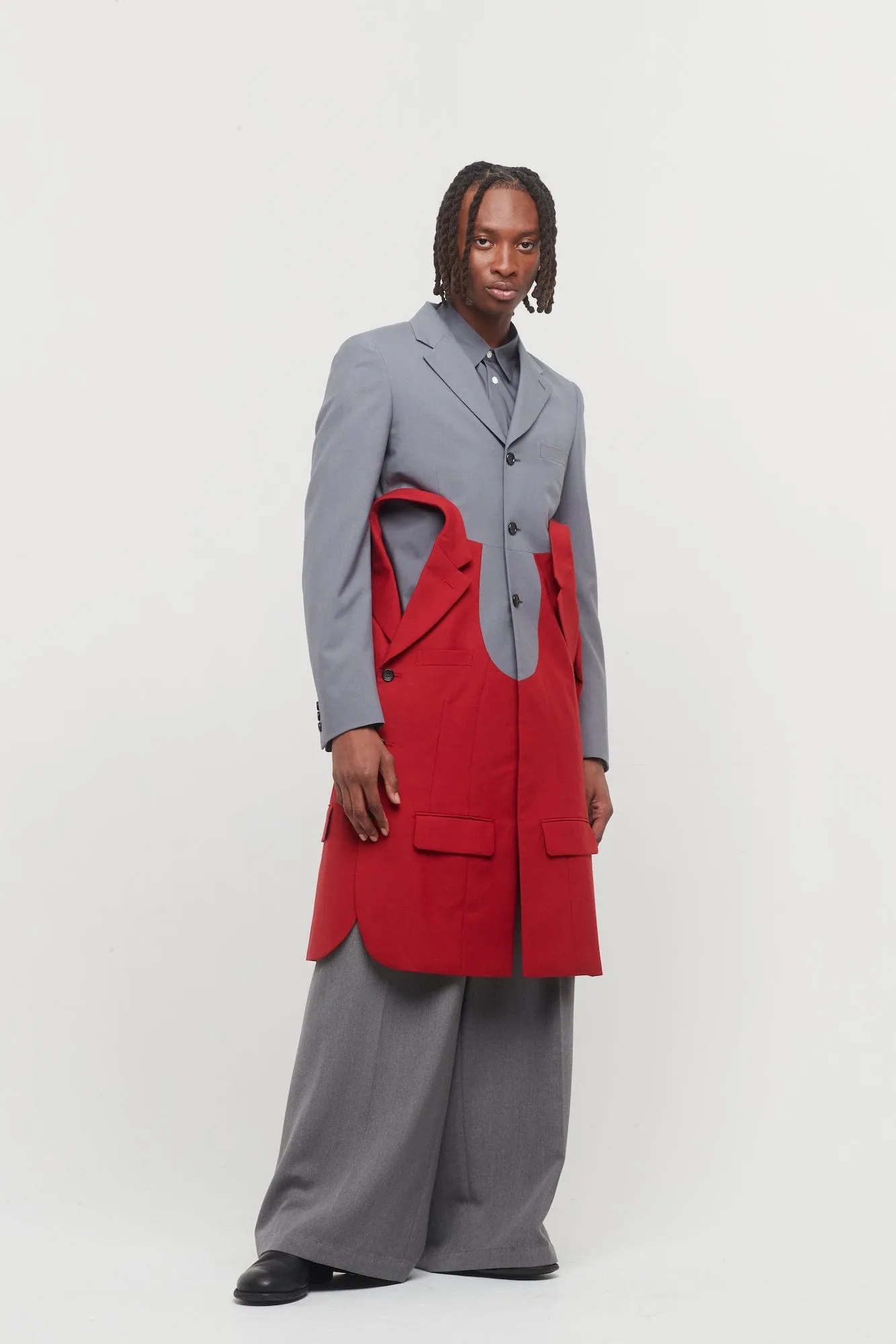 Comme Des Garçons Homme Plus Reconstructed Blazer in Grey and Red