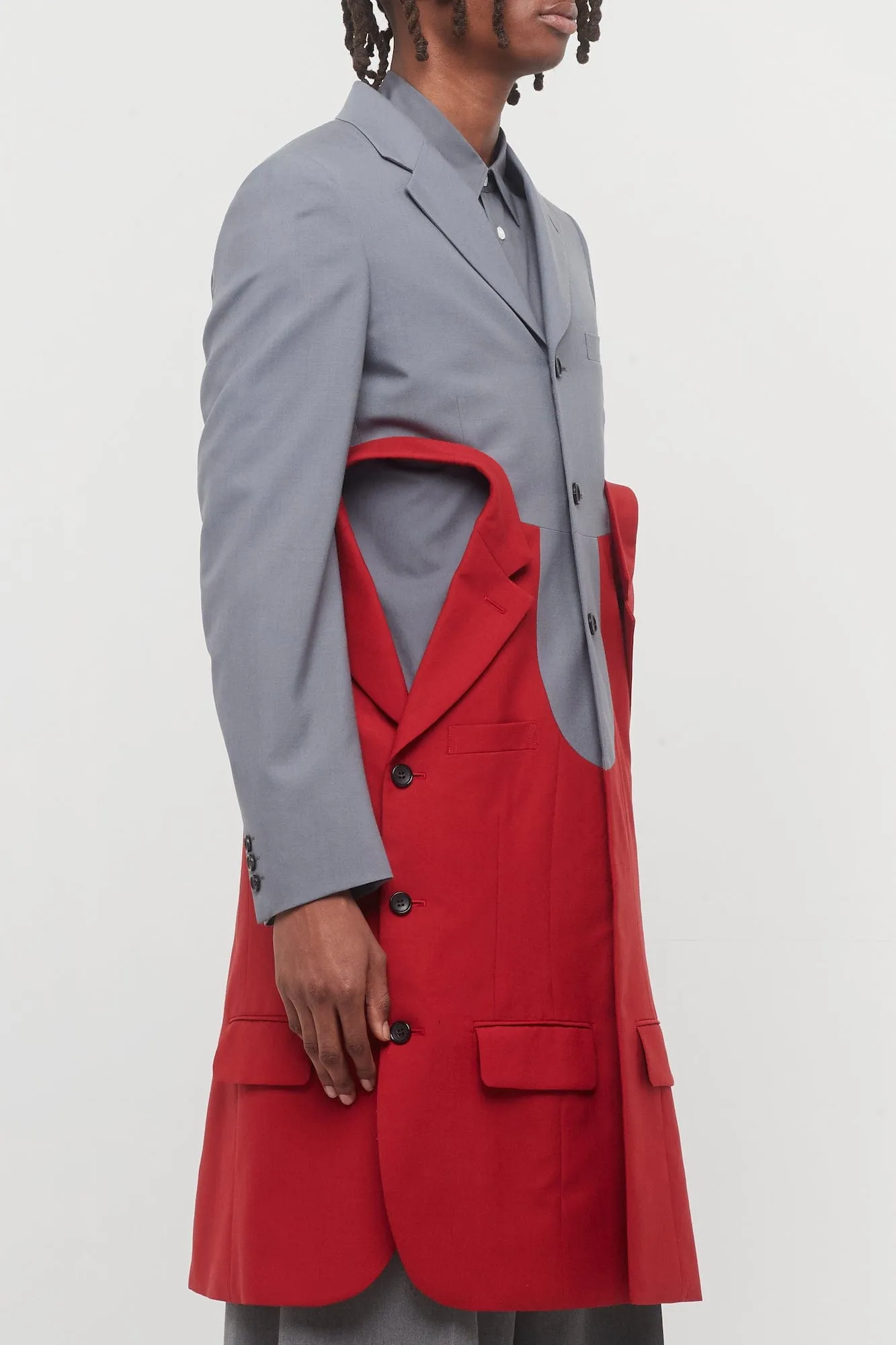 Comme Des Garçons Homme Plus Reconstructed Blazer in Grey and Red