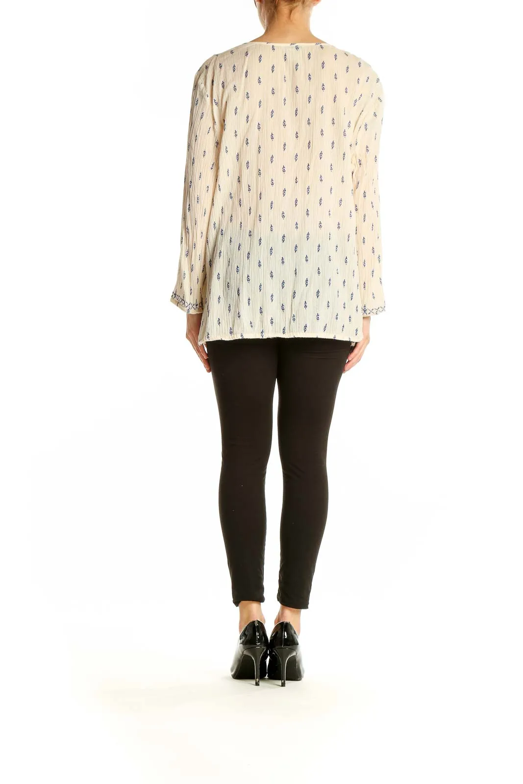 Cream Embroidered Cotton Peasant Top