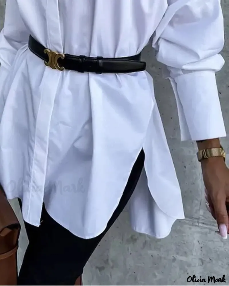 Deanwangkt - Split Hem Long Sleeve Button Down Shirt