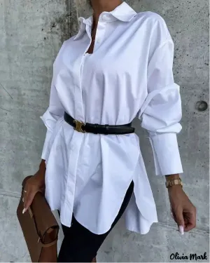 Deanwangkt - Split Hem Long Sleeve Button Down Shirt