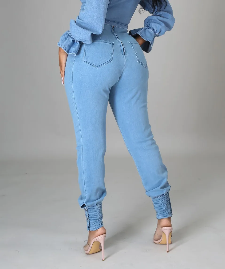Denim Button Cuffed Pants