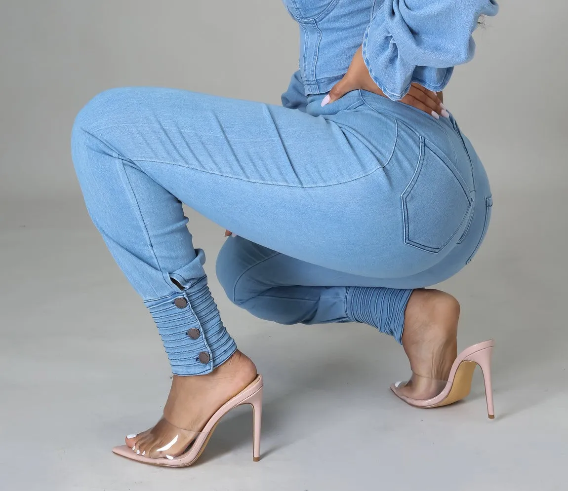Denim Button Cuffed Pants