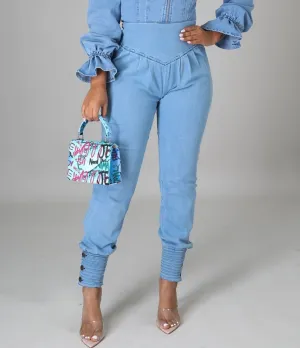 Denim Button Cuffed Pants
