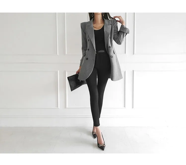 Double-Breasted Button Blazer With Blazer