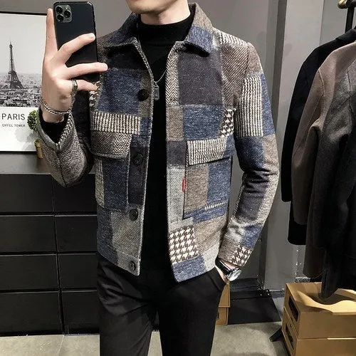 Fashion Plaid Woolen Casual Jacket