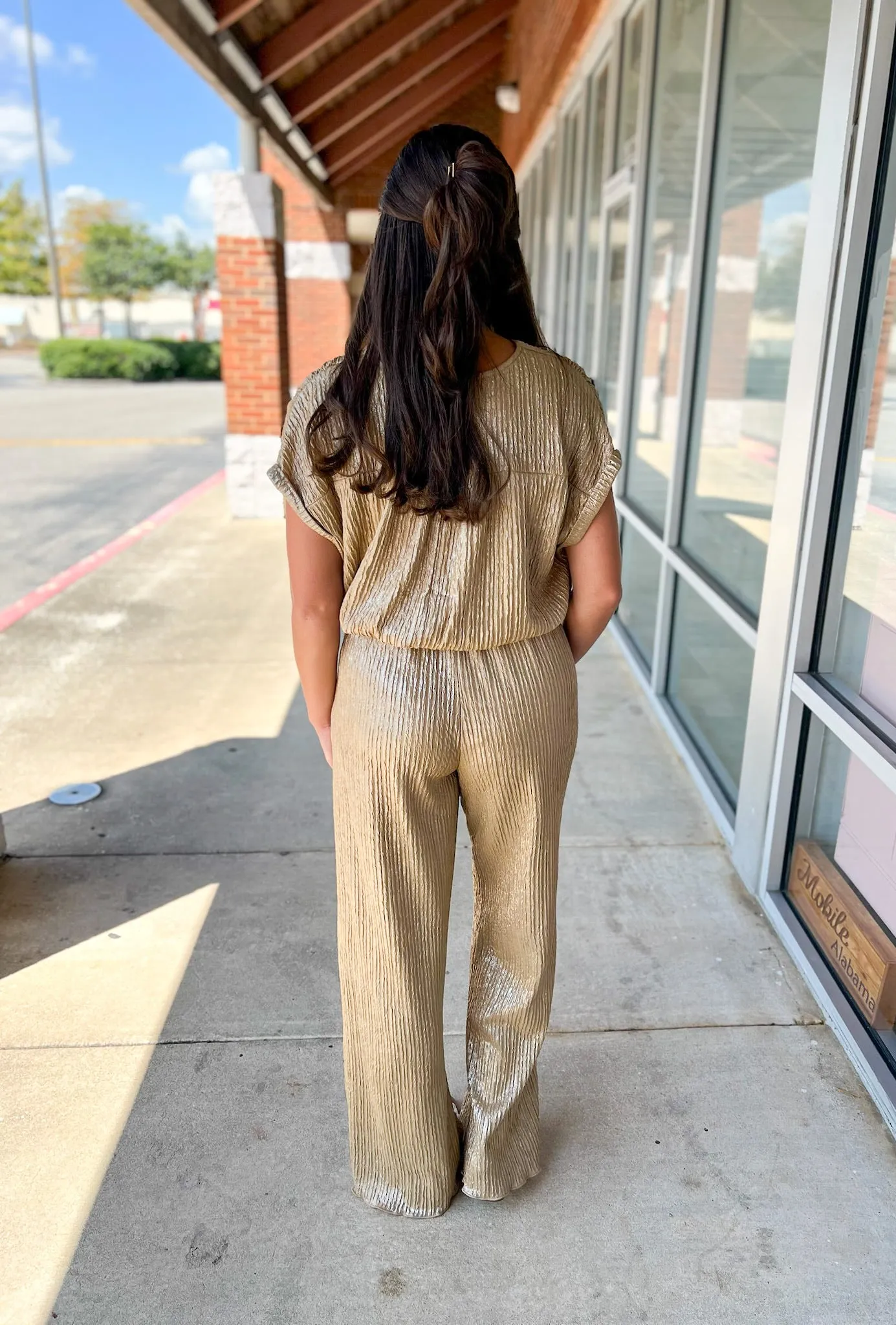 Flawless Beauty Taupe/Gold Crop Top and Flowy Pants Set