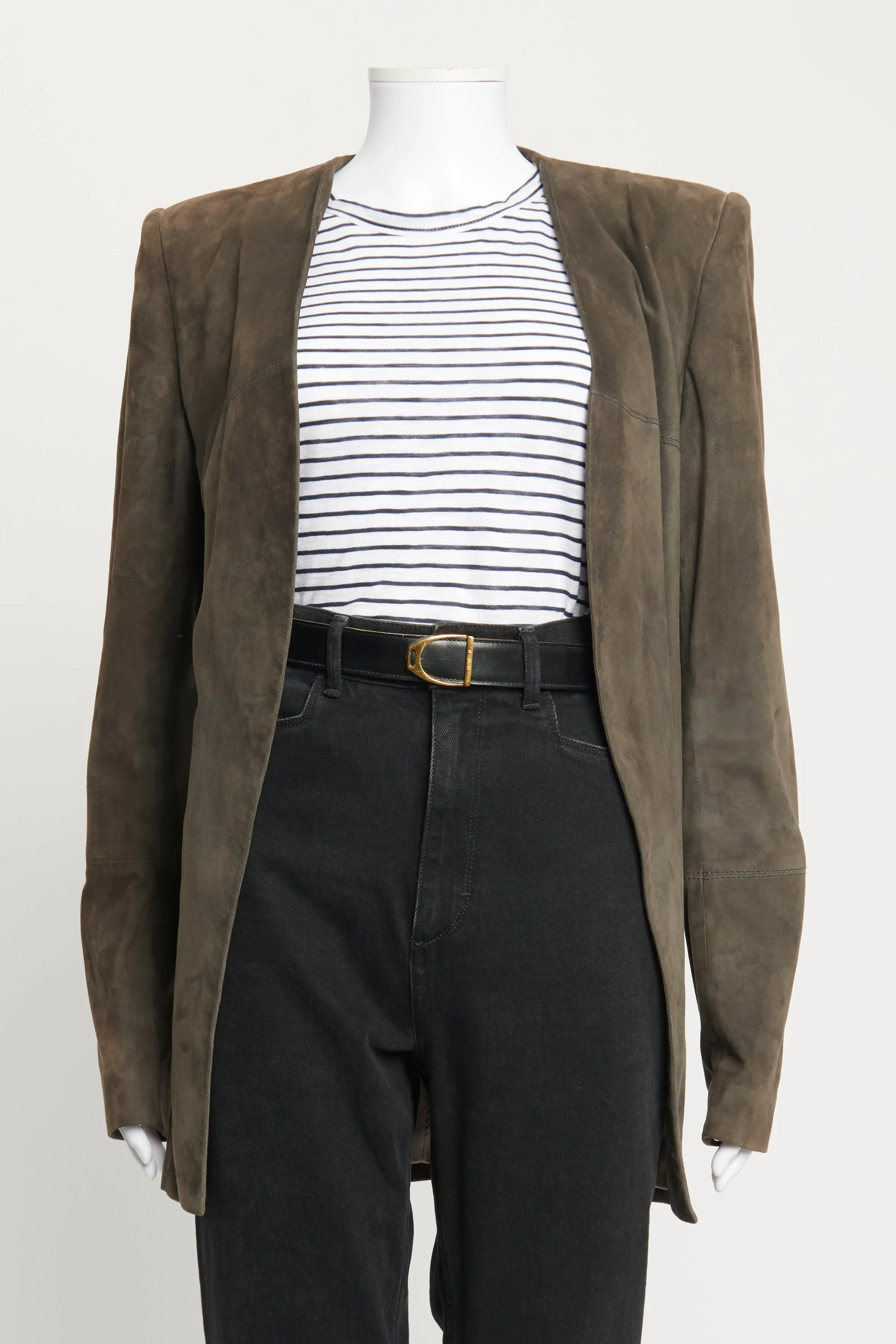 Grey Suede Open Front Blazer