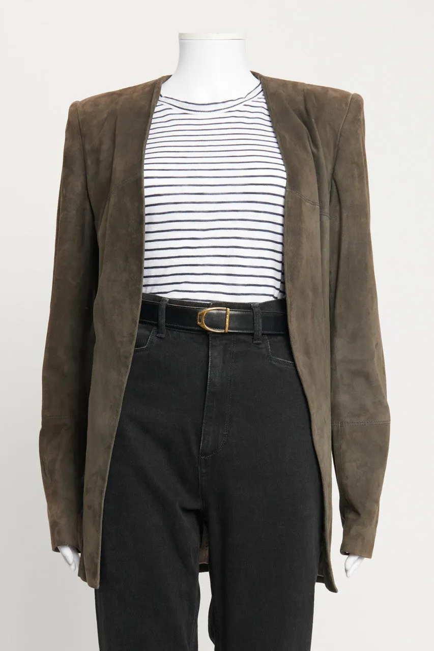 Grey Suede Open Front Blazer