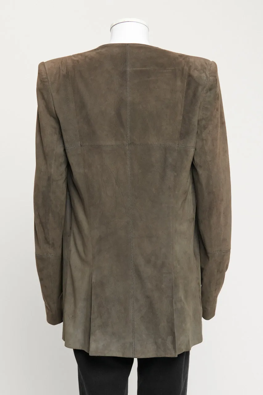 Grey Suede Open Front Blazer