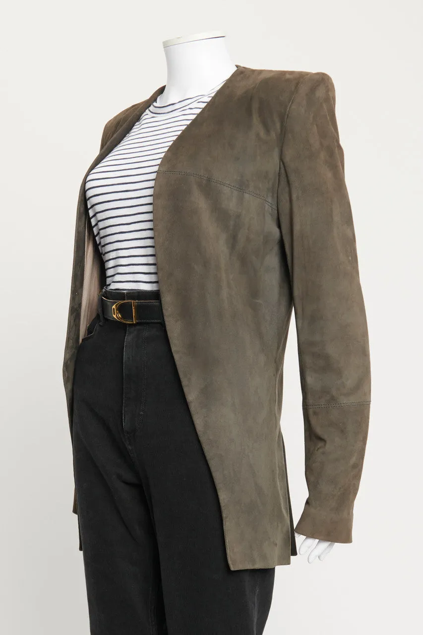 Grey Suede Open Front Blazer