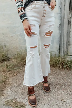 Light Washed Fly Flare Jeans