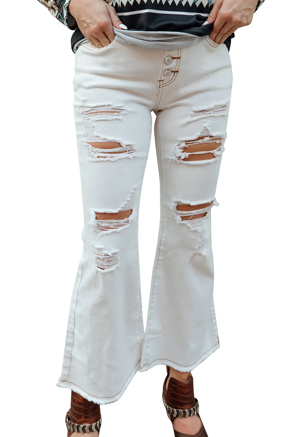 Light Washed Fly Flare Jeans