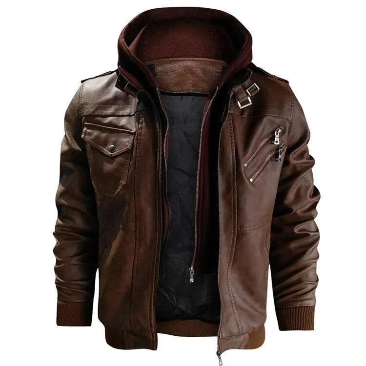 Men's Autumn Casual Hooded Leather Jackets