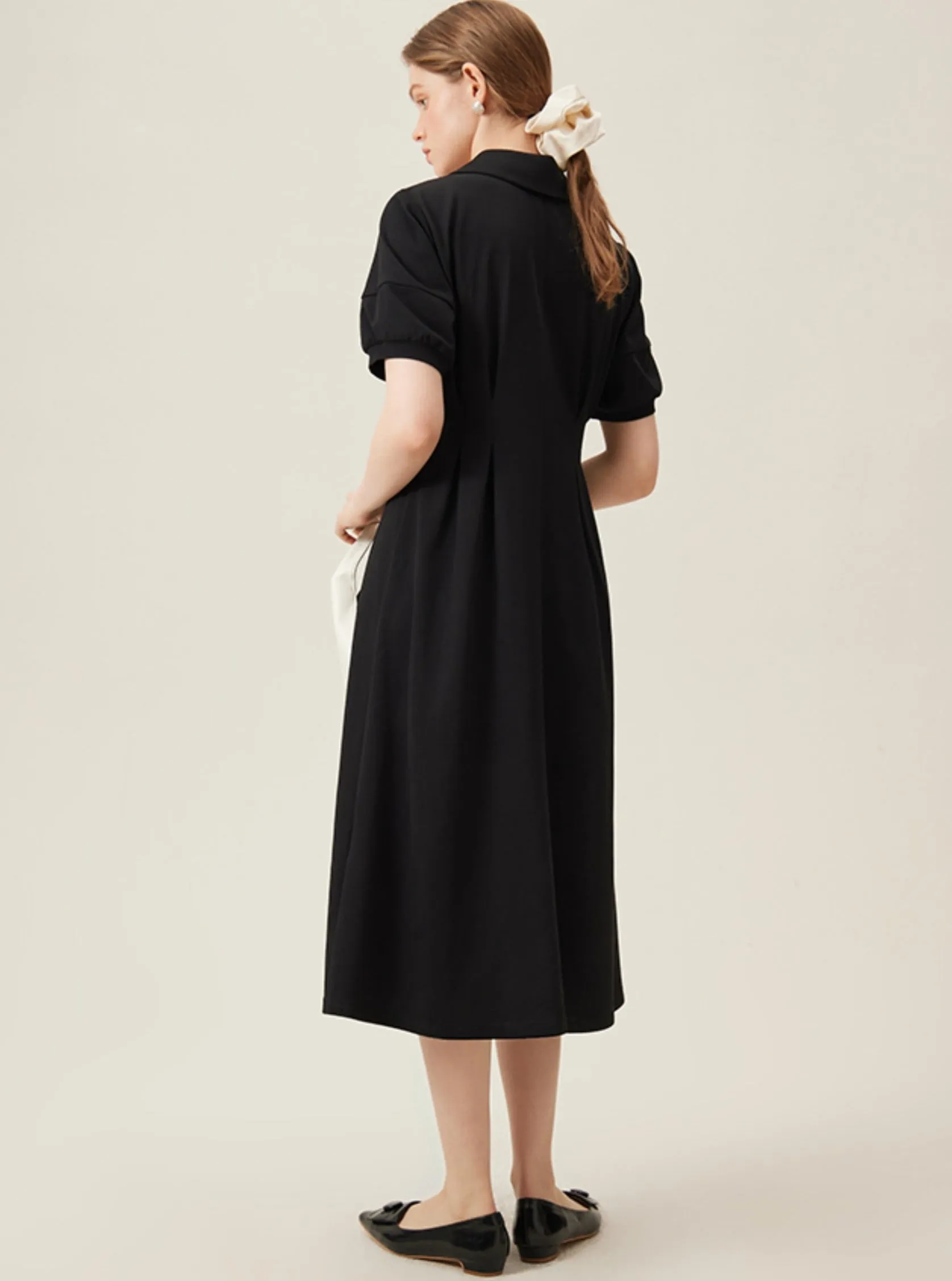 Minimalist Short Puff Sleeves Midi-length Dress