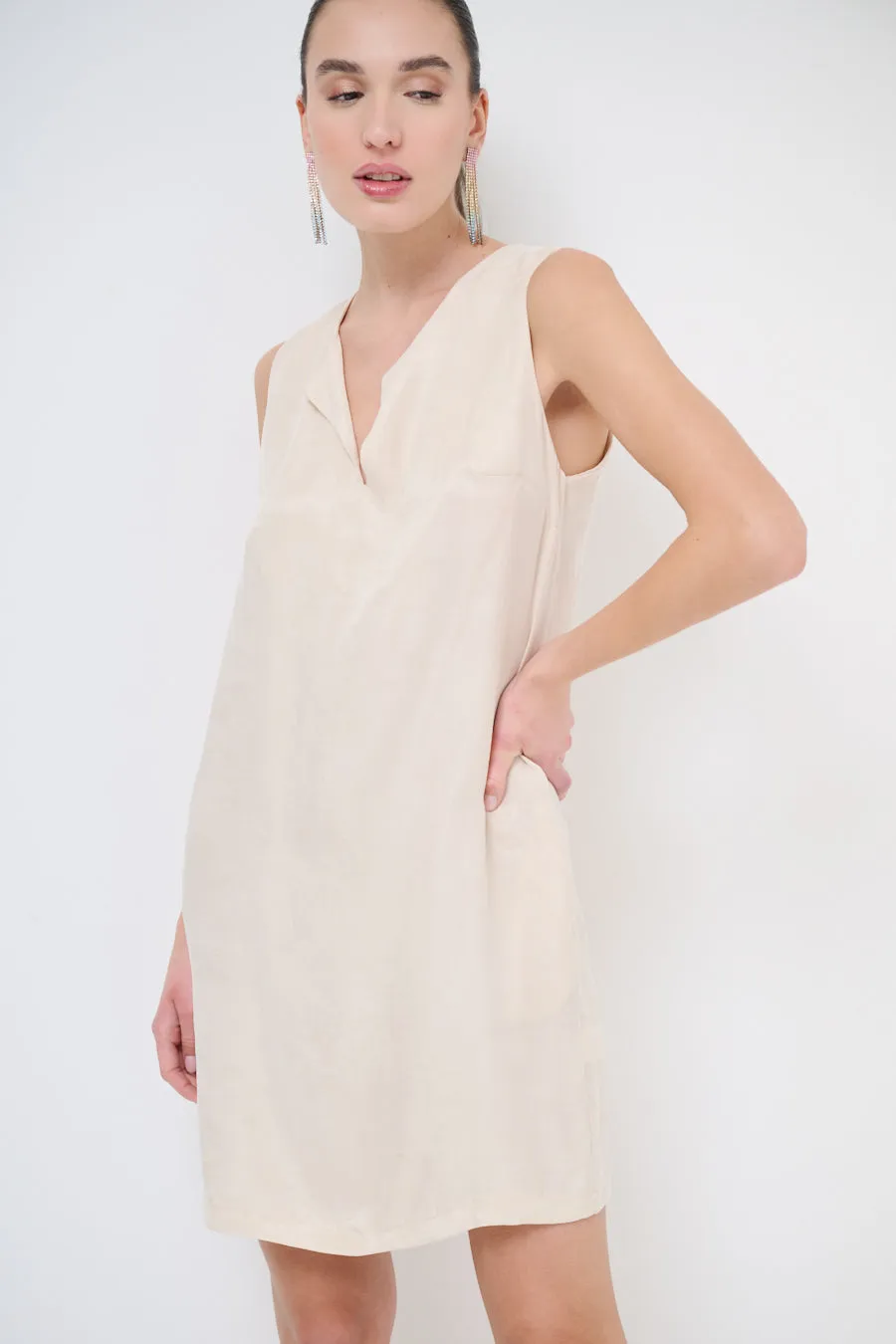 Minimalist sleeveless suede shift dress wholesale