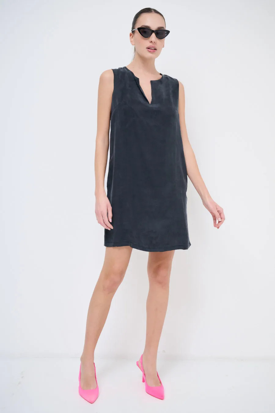 Minimalist sleeveless suede shift dress wholesale