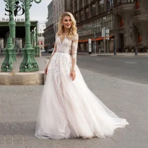 NumberSea Long Sleeve Boho Wedding Dresses V Neck Backless Ivory Lace Appliques Beach Bridal Gowns Bohemian Wedding Dresses Custom Made