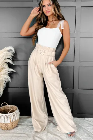 Paring Well Belted Paperbag Waist Wide Leg Pant (Beige)