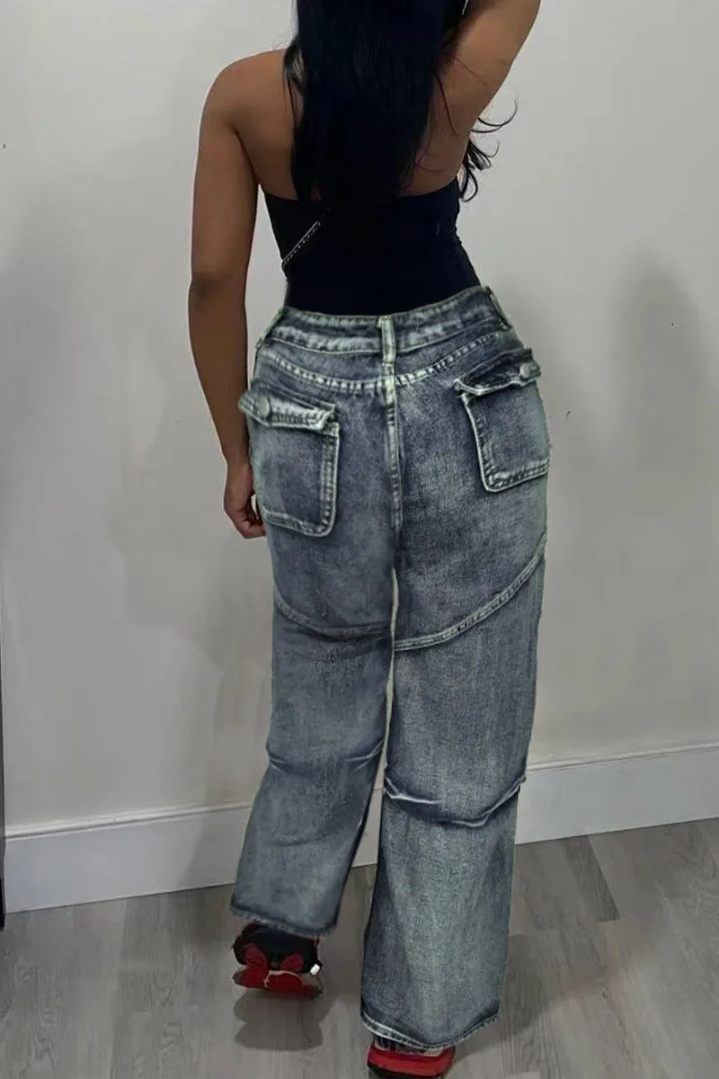 PN0319 Denim Cargo Jeans