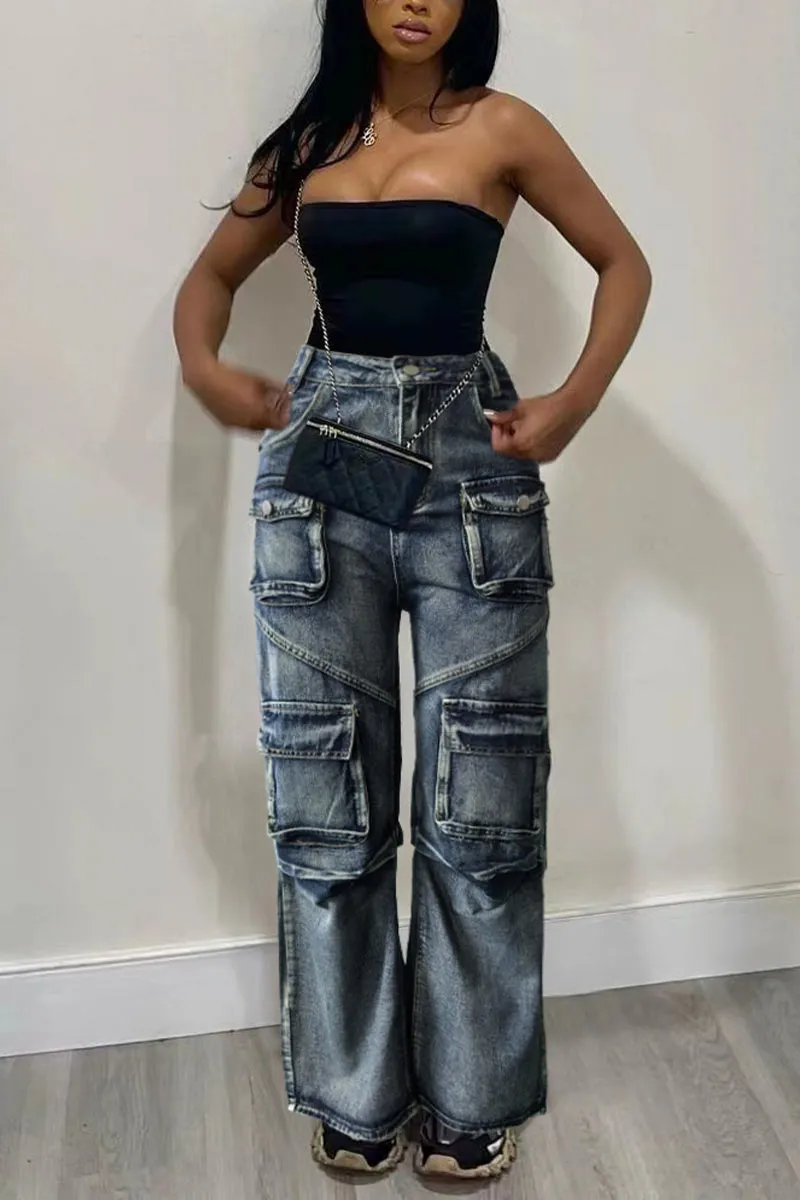 PN0319 Denim Cargo Jeans